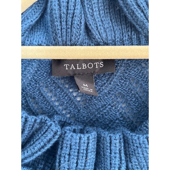 Talbot's Wool Blend Texture Stitch Ruffle Neck Pullover Teal Blue Sweater Size M - Picture 5 of 7